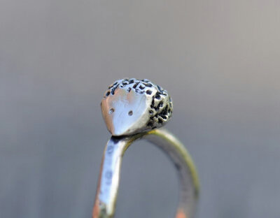 Hedgehog ring, sterling silver ring, hammered curved band, made to order