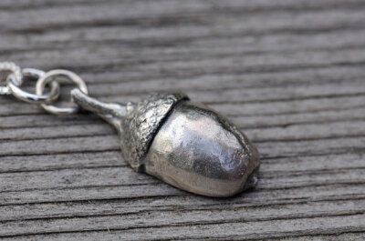Silver acorn necklace. Sterling acorn pendant.