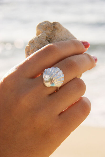 Fine and Sterling Silver Sunrise Shell Ring