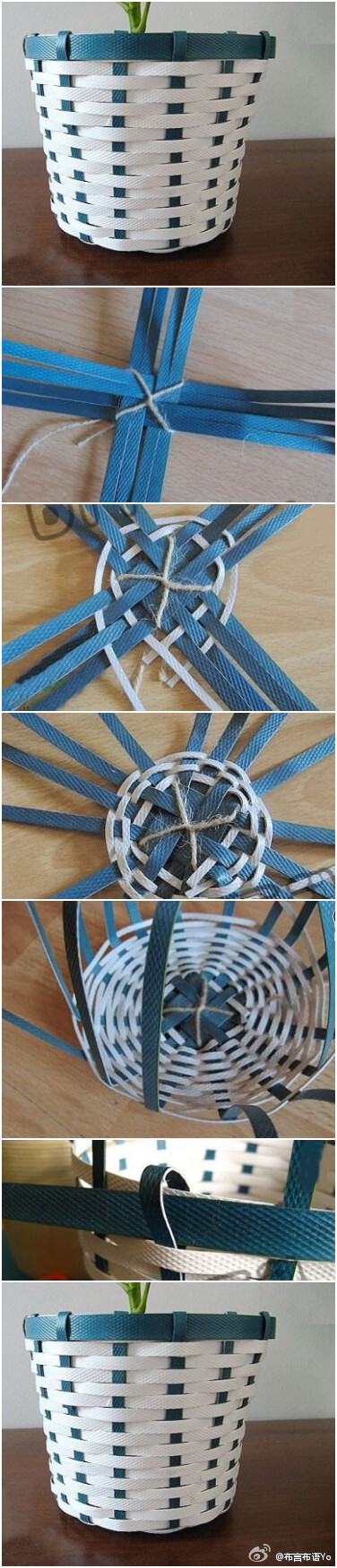 一个用废弃打包带制作返古风格花盆的DIY编织方法
