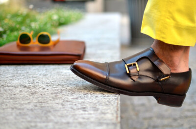 fabatos: Go bold! | Yellow Pants and Brown Double Monks