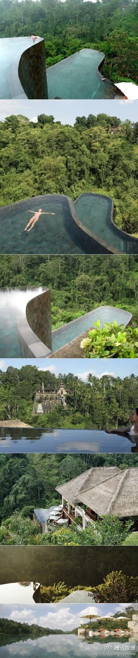 位于巴厘岛的乌布空中花园酒店(Ubud Hanging Gardens Hotel)，独特的双层凌空无边泳池延续了山腰的自然曲线，直面巴厘岛最美的丛林和金光闪闪的庙宇。