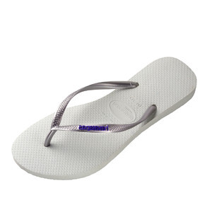 Havaianas 哈瓦那 Slim Logo系列 女士巴西橡胶拖鞋 4119787-0535 白银色