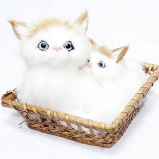 可爱 猫咪小狗 真免皮毛 菱篮双猫