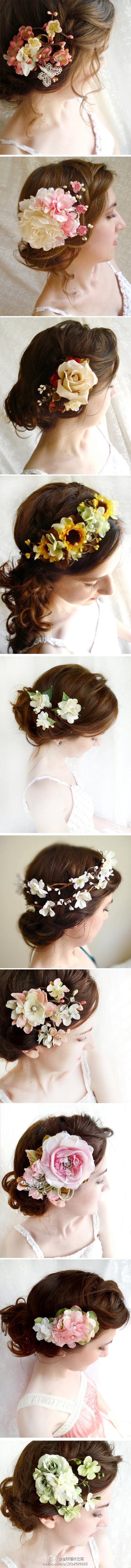 娇艳的花朵装扮的新娘发饰，好唯美浪漫哦~