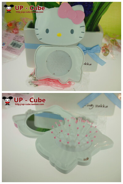 Sanrio日本 Hello kitty 梳子镜子2用化妆镜/梳镜套装。￥48.00。链接：http://item.taobao.com/item.htm?id=15255666097