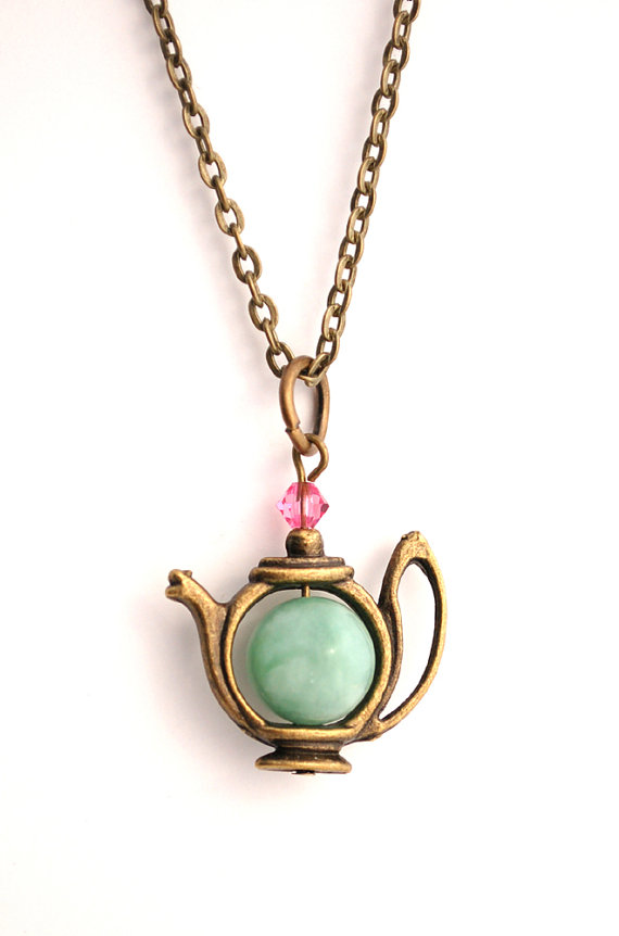 antique gold and amazonite teapot necklace