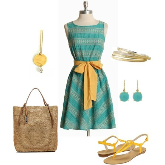 Turquoise and Yellow, created by bluehydrangea on Polyvore by dina