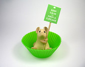 Keep Calm and Have a Cupcake Tan Mouse (Green) Mothers Day Ornament Cake Topper