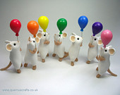 Little White Mouse with Balloon Sculpture Ornament Sold Individually