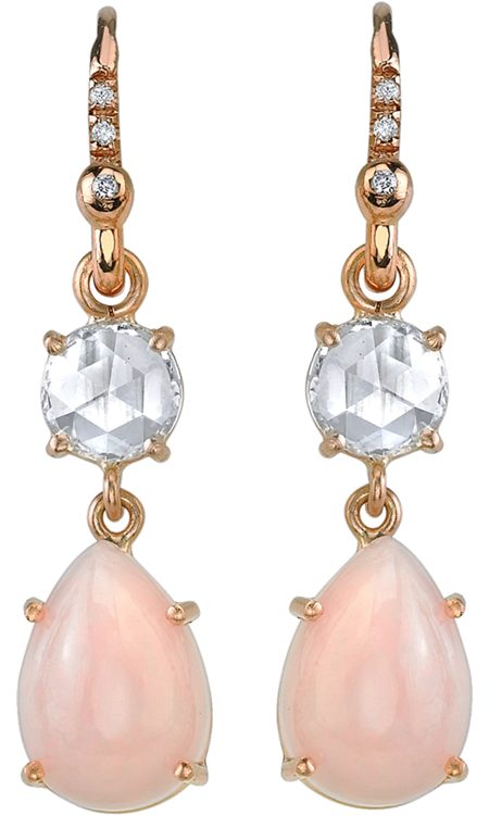 Pink Opal &amp; Diamond Drop Earrings