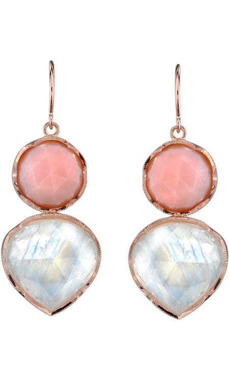 Pink Opal &amp; Rainbow Moonstone Drop Earrings