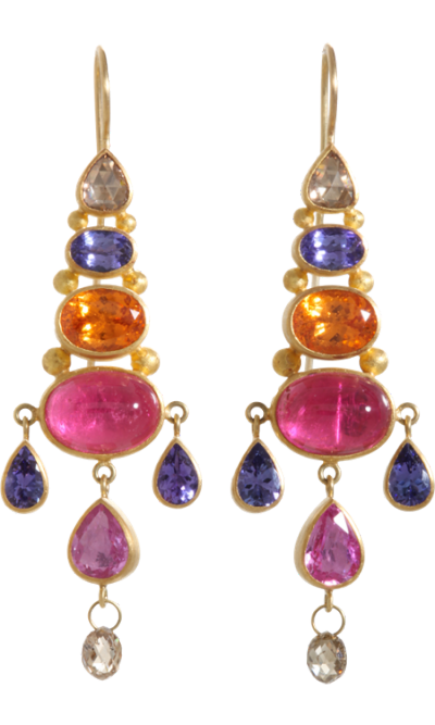 Brown Diamond &amp; Mixed Gemstone Chandelier Earrings