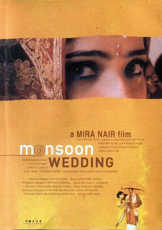 季风婚宴 Monsoon Wedding (2001) 这是印度电影第一次获得威尼斯电影节的最高奖项，也是“金狮奖”第一次颁给一位女性导演。在拍摄这部作品的时候，米拉·奈尔采用了极为好莱坞化的电影语言，手法纯熟自然，不漏痕迹。在细致描绘一个发生在印度中产阶级家庭婚礼上的故事的同时，融入了她对印度各阶层现实状况的个人理解，对渴望了解当代印度的观众来说，这部电影不容错过。