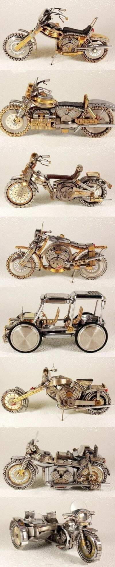 旧手表做出的摩托车模型，相当精致啊