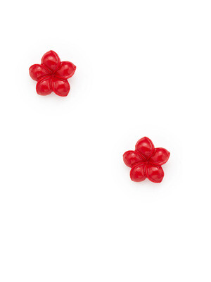 KEP Red Coral Flower Stud Earrings