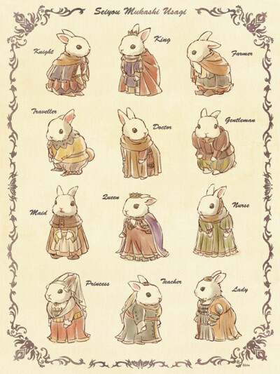 中世纪复古十足的兔兔们。很可爱啊。【阿团丸子】