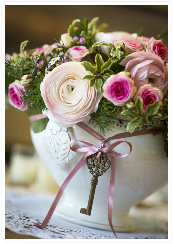 delicate pink roses and key embellishment