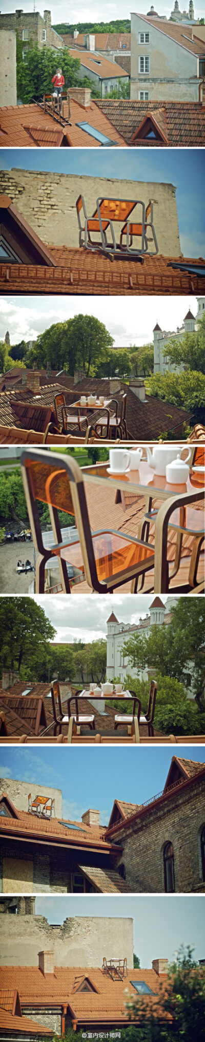 立陶宛设计师 Ainė Bunikytė的毕业作品“屋顶茶座”，有了它，你就可以在屋顶上喝茶看星星了~ 你敢坐吗？
