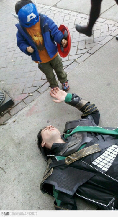 -Little Captain America vs. Loki -- is it possible to be cuter?!