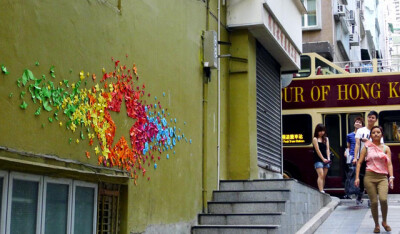 Urban Origami Installations on the Streets of Hong Kong and Vietnam by Mademoiselle Maurice Vietnam street art paper origami Hong Kong