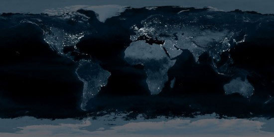 震撼地球夜景卫星图 【全景】 如图所示，西方国家及东方发达国家造成的能源浪费及光污染最为严重，如英国、美国、日本等。其中，英国伦敦每年消耗15万千瓦时的能源，接近葡萄牙与希腊的能源消耗总和。相比之下，第三世界国家对灯和能源的使用量都较小。