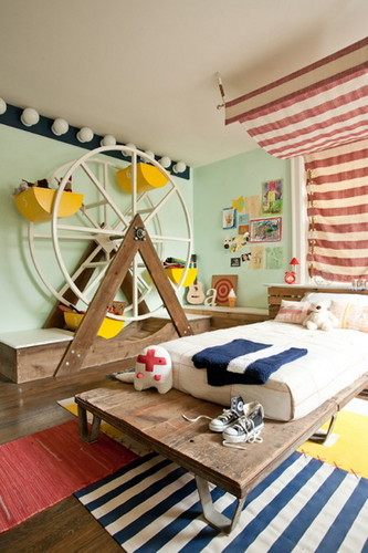 梦幻的儿童卧室，水车里收纳的是玩具吧