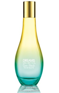 最新的Dreams Unlimited Sun Fresh香水有着冰凉而清爽的海洋气息，代表了一种积极的力量。花果香的它由柑橘、盐水、西瓜、橙花油、鸢尾等组成，蓝色黄色的香瓶展现了夏日的清新。这款由Loc Dong调制的香水强调了海洋…