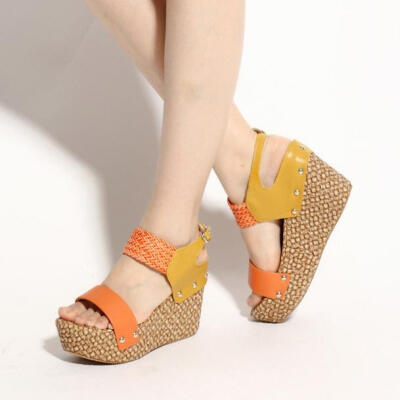 2012夏季新款韩版鱼嘴鞋甜美坡跟高跟鞋松糕鞋女士凉鞋子厚底凉鞋 只需26.80元