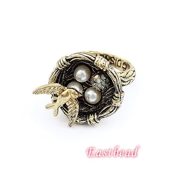 EN315 FREE SHIP 1pcs Retro Elegant Pearl birds love nest ring | eBay 似曾相識(shí)燕歸來(lái)