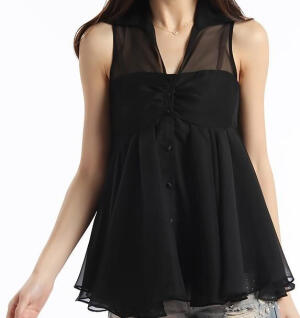 2012夏季新款韩版女装优质翻领高腰OL风格蕾丝衫雪纺纱 只需59.00元