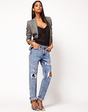 Image 4 of ASOS Acid Wash Boyfriend Jeans with Rip Detail