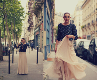 J. Crew Nautical Blouse, Zara Cream Maxi Skirt, Louis Vuitton Handbag, Sam Edelman Flats