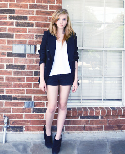 Double Breasted Blazer, Gap Pure Rayon Pocket T Shirt, Suede Wedge Ankle Boots