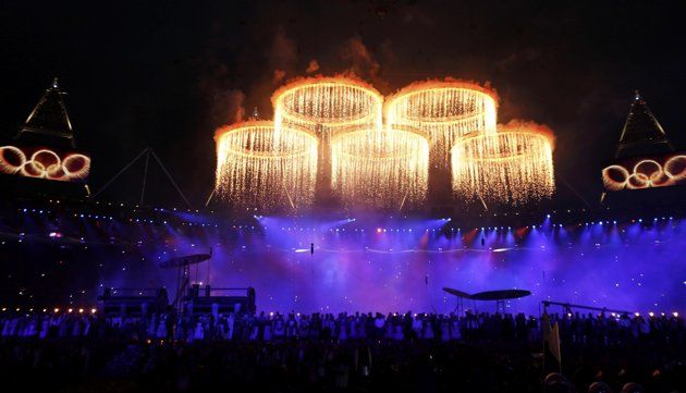 olympic rings at opening ceremony