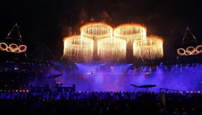 olympic rings at opening ceremony