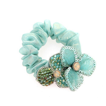 薄荷绿色漫彩花园缀饰 褶皱发圈