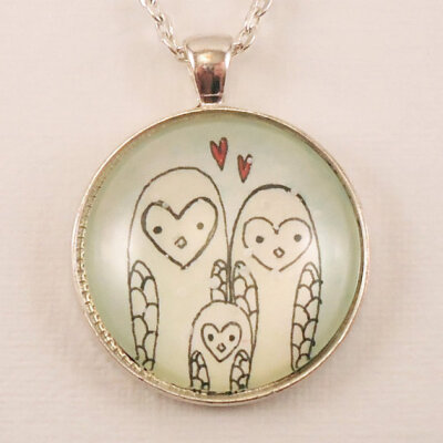 Mothers Day Gift, Happy Owl Family Pendant, Mom Daddy and Baby Owl Necklace, Gifts For Mom