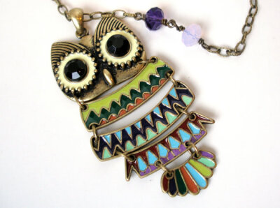 Long Owl Necklace Vintage Style Owl Pendant with Swarovski Crystals- Whoooo - Ready to Ship