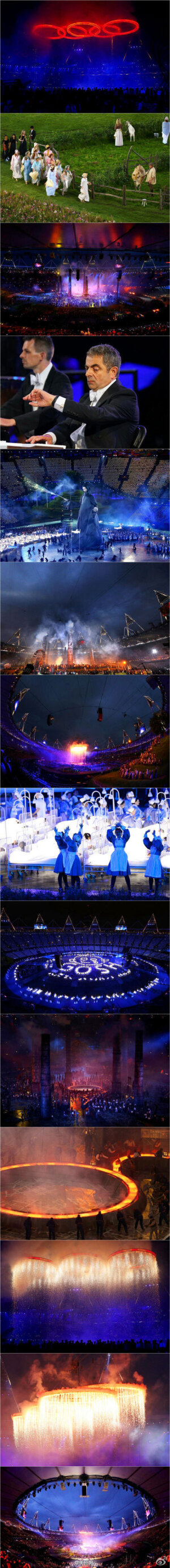 有没有人熬夜看了全部开幕式啊？ 1.贝克汉姆快艇护送圣火，2.女王与007空跳伦敦碗. 3.憨豆先生表演惊艳全场 4.黄金五环降临伦敦碗 5.《哈利波特》大反派伏地魔闯入儿童梦境 6. 204个铜花瓣汇聚点燃主火炬 7. “披头士”乐队压轴万人大合唱.