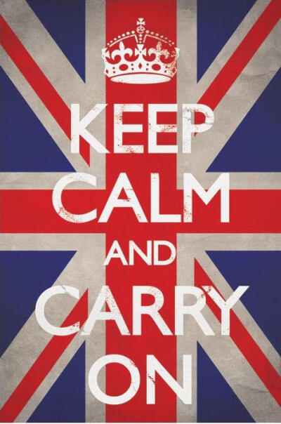 【体验英伦风】keep calm and carry on：二战时，英国政府为激励民心设计了三款海报。Keep calm and carry on就是其中一幅的标语。但这些海报始终没有对外公开，直到2000年在一家二手书店中被发现。罗恩的扮演者鲁伯…