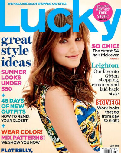 风头正劲的莉顿·梅斯特Leighton Meester登陆时尚杂志《LUCKY》杂志封面，梳着齐刘海的莉顿·梅斯特冲镜头甜笑不止，全身散发着清爽的小清新气质。