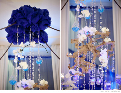 婚礼布置-蓝色海洋风，水晶、海星和锚的细节