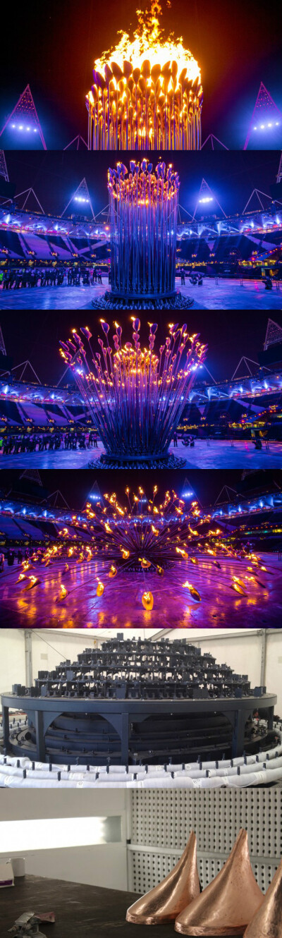 伦敦2012奥运会主火炬的亮相和点燃方式令人惊艳，其设计师是Thomas Heatherwick。主火炬由204片铜花瓣组成，每一片代表一个参赛国家，由每支队伍入场时带入体育场，并固定到舞台中央的“花蕊”长管上。然后由英国奥…