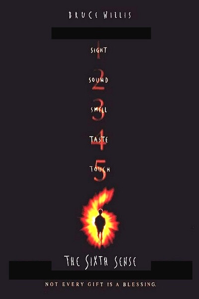 《第六感》麦克（布鲁斯·威利斯 饰）是著名儿童心里学家，却也有始终未能治愈的患者，甚至因此遭到枪杀，这名少年随后也饮枪自毙。这给麦克带来很大心里阴影，一年后他找到另一个症状很像这名患者的男孩柯尔（海利·乔·奥斯蒙 饰），并耐心的做起了他的医生。柯尔并不容易接近，但麦克还是慢慢赢得了他的信任，得知了柯尔的秘密。原来柯尔有着灵异的第六感，可以看到鬼魂。虽然这令人感到难以置信，但麦克在证实了事情的真相后还是帮助柯尔接受了这个事实。