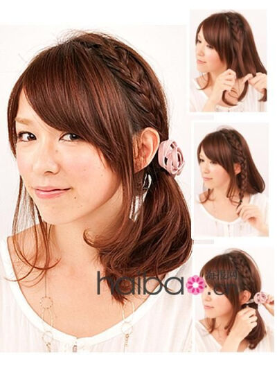 淑女式侧马尾编发 难易度：★☆☆☆☆ 适合脸型：椭圆形、圆形、倒三角形<br />编发步骤：<br /><br />Step 1：留出头顶上方的一束头发进行编织。<br /><br />Step 2：这里也尽量编的大股一些，才会更…