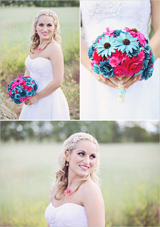 pink and blue wedding bouquet