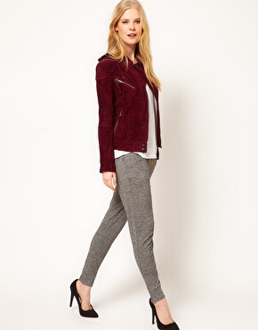 Image 4 of Mango Suede Biker Jacket In Ox Blood