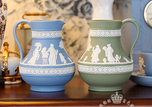 英国制Wedgwood 稀有绿色碧玉希腊神话1988年水罐