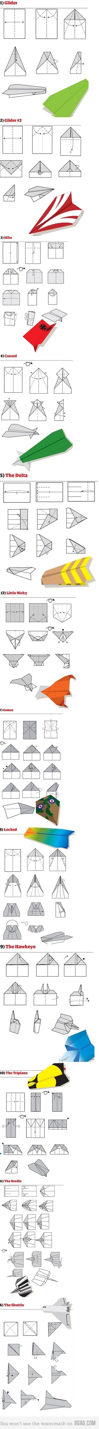 如果忘記了如何折紙飛機，這裡有好多種折法，回味一下童玩!